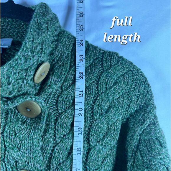 Aran Woollen Mills Cable Knit Soft Merino Wool Cardigan Green Mockneck B… - Picture 6 of 7